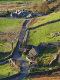 Country lane and houses, Snowdonia, North Wales