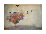 Oversized Crows Flying from Tree