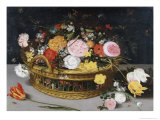 Buy Roses Tulips, and Other Flowers in a Wicker Basket at AllPosters.com