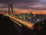 Bridge Lit up at Night in City