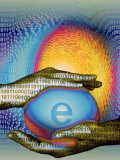 Hands Holding Dotcom Egg with Binary Code