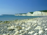 View East from Birling Gap of Seven Sisters Chalk Cliffs, Sussex, UK