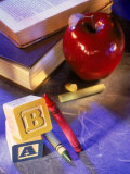 Crayons, Letter Blocks, Apple and Books