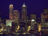Night, Seattle Skyline, City Light Reflection, WA