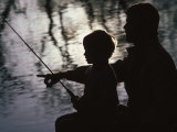 Buy Silhouette of Father and Five-year-old Son Fishing at AllPosters.com