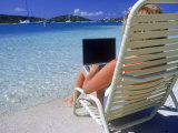 Buy Woman on Beach with Laptop at AllPosters.com