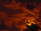 Buy Silhouette of Airplane in Flight at Sunset at AllPosters.com