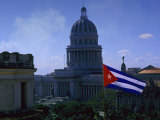 Flag and Capitol Building, Havana, Cuba