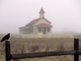 Buy Bird on Fence in Front of Schoolhouse at AllPosters.com
