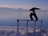 Buy Snowboarder Lakeside Rail Slide at AllPosters.com
