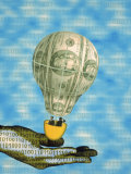 Hand with Financial Hot Air Balloon and Binary Code
