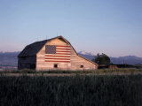 Barn with US Flag, CO Photographic Print