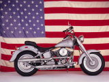 Harley Davidson Motorcycle and US Flag