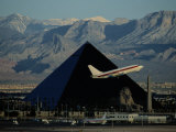 A Jet Flies Past the Luxor Hotel, the Worlds Fourth Largest Pyramid