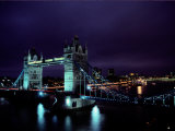 Night View of Tower Bridge, Which Spans the Thames River