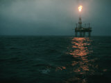 Buy Night View of a Plume of Fire from an Offshore Oil Rig in This Norwegian Oil Field at AllPosters.com