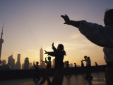 Tai Chi on the Bund in the Morning with Pudong in the Background