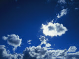 Sunlit Fluffy White Clouds in a Blue Sky