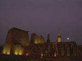 Moonrise over the Luxor Temple Complex and a Modern Minaret