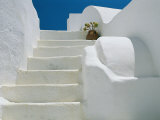 Bright White Stairs and Walls of One of Theras Cliff-Top Houses