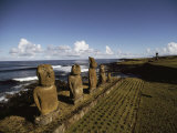 Buy Volcanic Rock Statues, Called Moai, Stand in a Row on Ahu Akivi at AllPosters.com