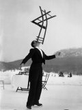 Buy Head Waiter Rene Breguet Balancing Chair on Chin at Ice Rink of Grand Hotel at AllPosters.com