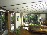 Living Room of Summer Home Made from Redwood Panels