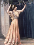 Buy Mlle. Yvonne de Bray Modeling a Pink Robe du Diner with Gray Chiffon Created by Martial and Armand at AllPosters.com