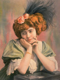Buy Mlle. Lantelme of Theatre Rejane in Lace Trimmed Celadon Day Dress with Roses and Feathers in Hair at AllPosters.com