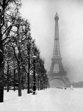Heavy Snow Blankets the Ground Near the Eiffel Tower