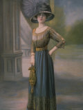 Blue Beaded Chiffon Dinner Dress and Matching Feather Hat Designed by Jeanne Lanvin