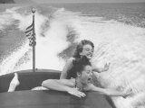 Betty Brooks and Patti McCarty Motor Boating at Catalina Island