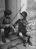 Gypsy Children Playing Violin in Street