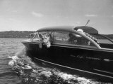 Buy Blondie, the Pet Lion, Fascinated by the Water as She Takes Her First Ride in Chris Craft Motorboat at AllPosters.com