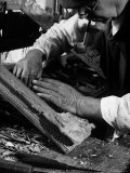 Frame Maker "Petit Pierre" Smoking His Pipe, Works in His Studio in Montmartre Section of Paris