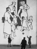 Large Poster Showing Children Playing with Parents at the New Housing Project