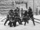 Firemen Fighting a Fire During Icy Weather