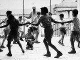 Jewish Children at Religious School Dancing Israel Folk Dances at Recess