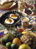 Traditional Mexican Breakfast: Fried Tortillas, Chocolate, Huevos Rancheros and Fresh Fruit