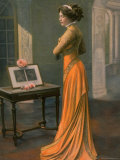 Woman Wearing Orange Arab Silk and Lace Afternoon Dress Designed by Zimmermann