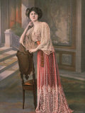 Buy Model Wearing Red Robe D'Interieur, or House Dress with Cream Lace Top Designed by Drecoll at AllPosters.com