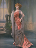 Buy Woman Wearing Peach Salome Silk Robe de Soiree with Gray Chiffon Stole Designed by Zimmermann at AllPosters.com