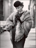 Model Wearing a Fringed Shawl Made of Natural Norwegian Blue Fox, Selling For $750