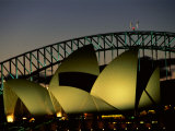 A View at Night of the Famed Sydney Opera House and the Citys Harbour Bridge