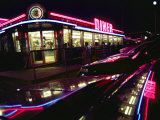 Late-Night View of the Bright Neon of the Roadside Diner