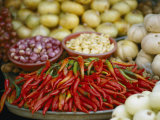 Close View of Chili Peppers and Other Vegetables at a Food Market