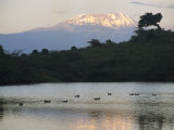 Mount Kilimanjaro Rises above One of Tanzanias Momela Lakes