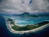 Aerial View of Bora-Bora, its White Beaches Ringed by a Coral Reef