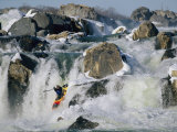 Kayaker Running Great Falls on the Potomac River in Winter