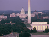A Night View of the Lincoln Memorial, Washington Monument, and Capitol Building